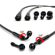 Cargar imagen en el visor de la galería, VRWEARE AN3 28 90 Degree M10 Stainless Steel Braided Motorcycle Brake Hose Line Oil Pipe with 360 Degree Rotatable Banjo Fit for ATV Motocross Pit Dirt Street Racing bike(90cm/35.4&quot;)
