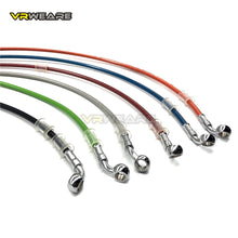 Charger l&#39;image dans la galerie, motorcycle Universal Brake Hose Line Steel Brake cable Hydraulic Banjo pipe 400mm-1500mm for head both sides 28 &deg; -60 &deg;
